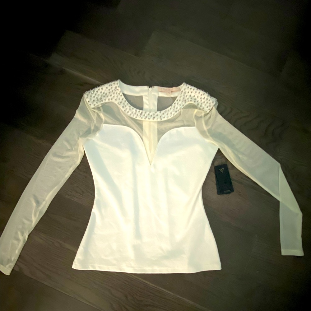 Beaded plunge neck top